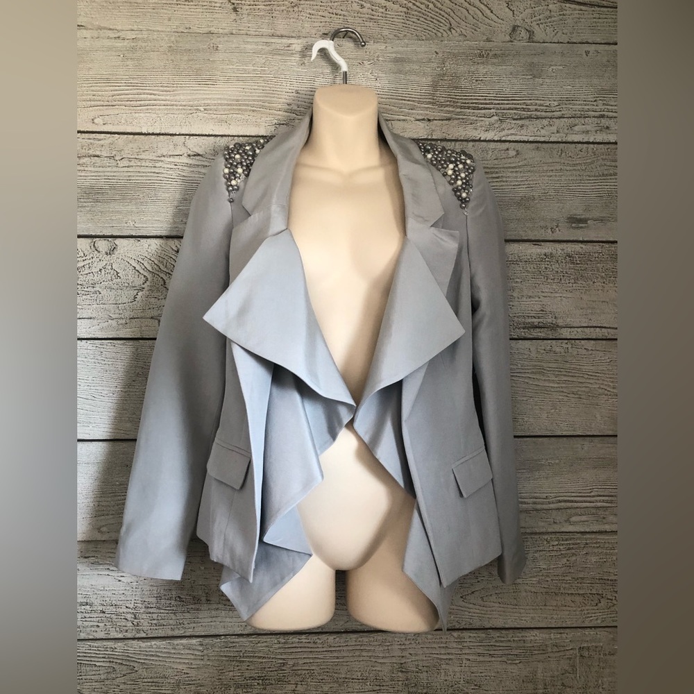 ASOS BLACK Grey Blazer with Pearl Detail Shoulders Size 6